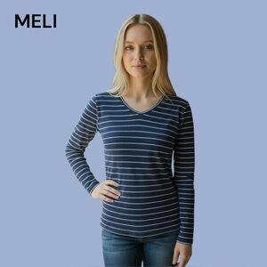 MELI blue pin stripe top t shirt L